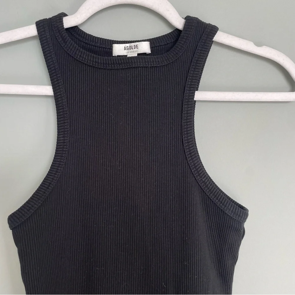 Agolde Ribbed Midnight Black Racerback Tank Top - Picture 4 of 13